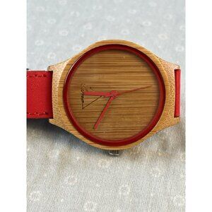 Luno Wear Hana Women's Wood Watch Red All Natural Bamboo & Leather New Battery
